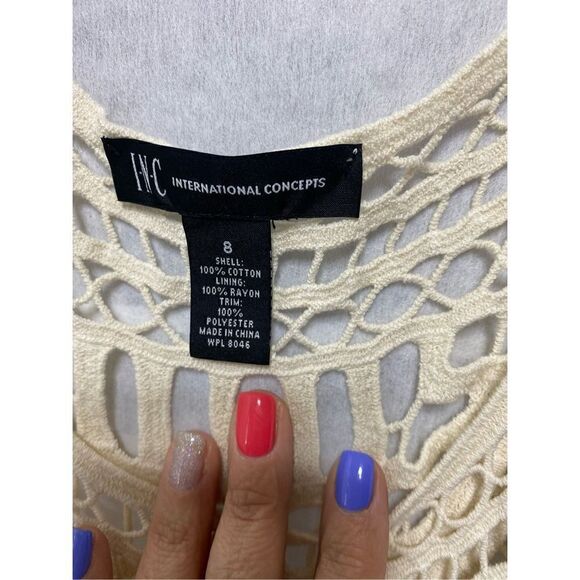 INC NEW $140 Birch Tree Sz 8 Tan Knit Under Slip Fringe Cotton - Picture 7 of 11